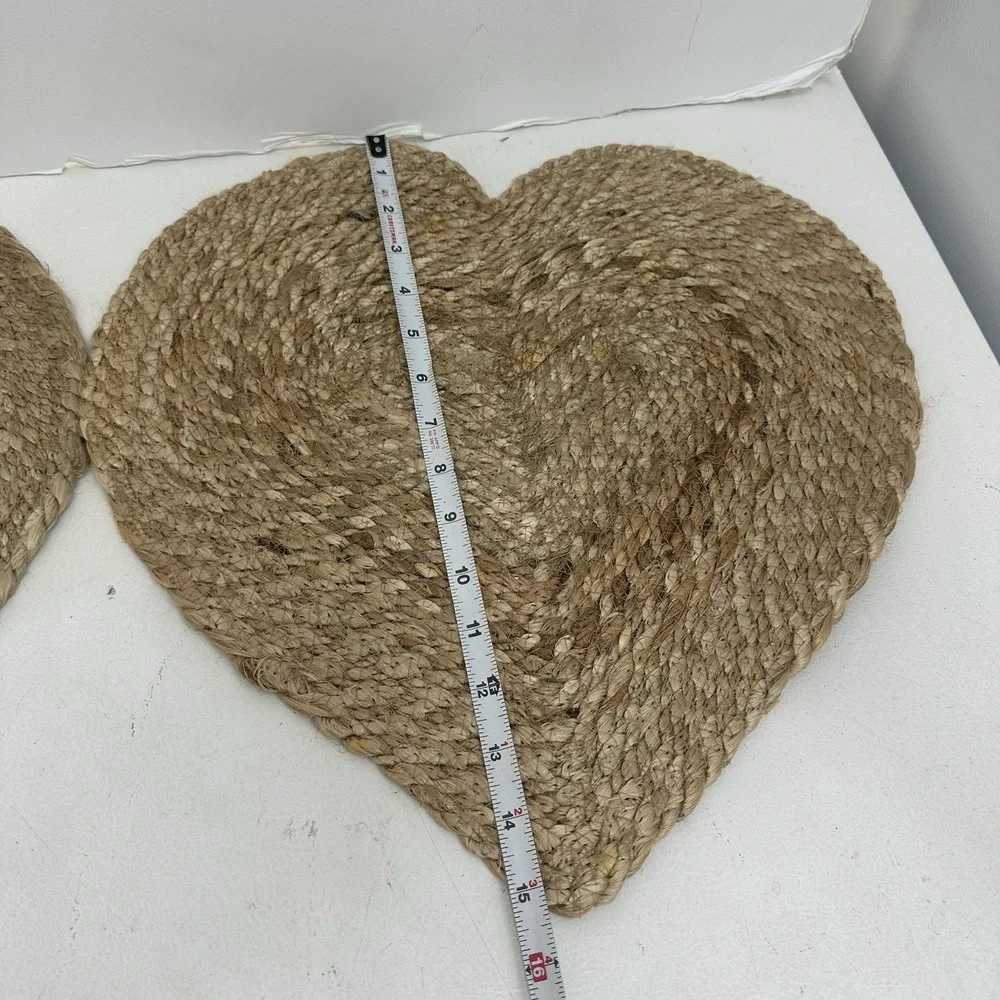 Set 2 Heart-Shaped Braided Jute Placemats Valentines Wedding Cottagecore India